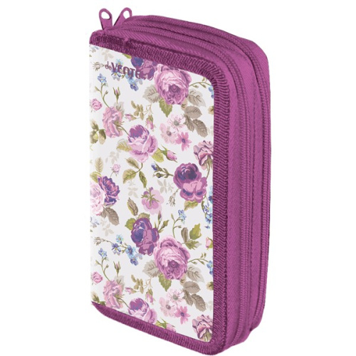 Пенал двухкамерный Devente Violet Flowers 19х10,5см, на молнии 7012873