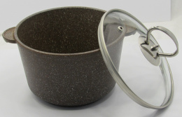 Кастрюля алюминиевая литая с антиприг. покрытием Гранит Браун 3,0л со стеклян. крышкой с металл. ручками Deco-Dariis KC-300BB