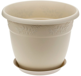 Кашпо пластиковое Рябина с поддоном 10,0л d-31см h-24,4см латте Idea М3058