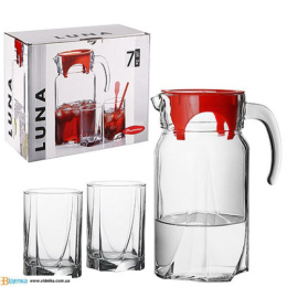 Набор стеклянный  7 предметов (кувшин + 6 стаканов) Luna, в п/у Pasabahce Бор 97328