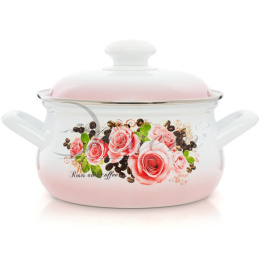 Кастрюля эмалированная Розы и кофе 2,0л грушевидная с металл. крышкой Эстет ЭТ-71601
