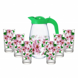 Набор стеклянный  7 предметов (кувшин + 6 стаканов) Сакура, в п/у Декостек 1607/6-Д