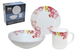 Набор для завтрака стеклокерамический 3 предмета (тарелка 180мм, салатник 630мл, кружка 250мл) Орхидея, в п/у Lavenir 3PCB YF16026/70754