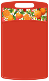 Доска разделочная пластиковая 335х220х4мм с прорезной ручкой Bergamo с декором Сицилия, красный Homver 223135606/04