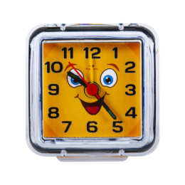 Будильник механический кварцевый  7 х  7см Смайлик с улыбкой, прозрачный Рубин В1-015