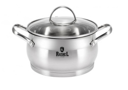 Кастрюля из нержавеющей стали  2,1л 160мм стеклянная крышка, Катрин Rashel R-21А