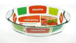 Форма для запекания стеклянная жаропрочная овальная 30х21х6см 2,0л с ручками Appetite PLH11