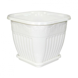 Горшок для цветов пластиковый Лозанна квадратный с поддоном 8л белый Альтернатива М1470