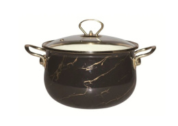 Кастрюля эмалированная Lux 4,0л грушевидная со стеклян. крышкой, черный мрамор Маруся R-32240