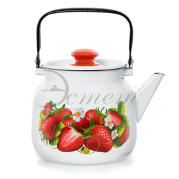 Чайник эмалированный 3,5л с подвижной металл. ручкой с декором Клубника Эстет ЭТ-72873