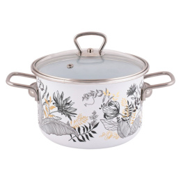 Кастрюля эмалированная Botany 5,5л цилиндрическая со стеклян. крышкой и нержав. фурнитурой Appetite 1SD225S