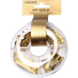 Набор канцелярских принадлежностей Devente My Gold (скрепки зол.50мм-15шт, 28мм-50шт, кнопки сил.зол.-50шт,зажимы зол.19мм -4шт) 4133800