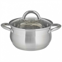 Кастрюля из нержавеющей стали  2,8л 180мм стеклянная крышка, Aurora Webber BE-352/2