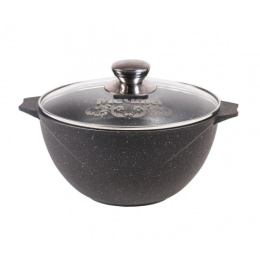 Казан алюминиевый литой с антиприг. покрытием Гранит Black 4,0л со стеклян. крышкой с металл. ручками, для плова Мечта 54802