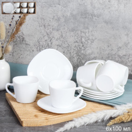 Набор кофейный стеклокерамический 12 предметов 100мл квадратный белый, в картон/у SP85/P45 (white)/742959