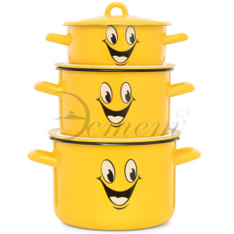 Эмаль набор посуды Эстет 3 предм. кастрюли цилиндрические с металл. крышками 1,45л, 2,9л, 4,3л Улыбка Эстет ЭТ-72928