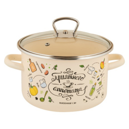 Кастрюля эмалированная Приятного аппетита 3,0л цилиндрическая со стеклян. крышкой Appetite 1RD181S