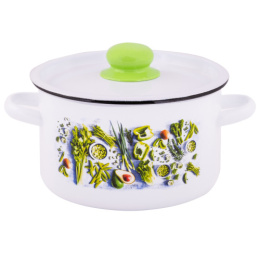 Кастрюля эмалированная  1,5л цилиндрическая с металл. крышкой с декором Свежая зелень Appetite 1с15с/1