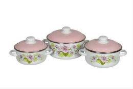 Эмаль набор посуды №05 3 предм. кастрюли цилиндрические с металл. крышками 2л, 3л, 4л Азалия СтальЭмаль 6KB051M