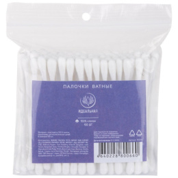 Ватные палочки 100шт., в пакете Идеальная 105513