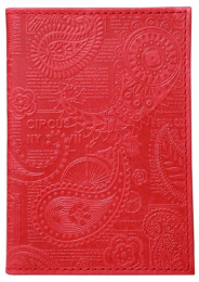 Обложка для автодокументов, кожа, Индийский орнамент, красный, сплошное тиснение 5,2-096-201-0
