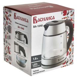 Чайник электрический 1,8л 1500Вт, стеклянный, диск, черный Василиса ВА-1040