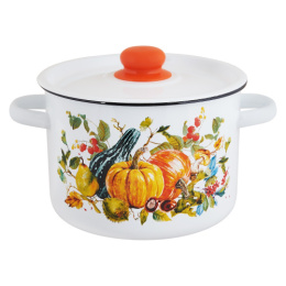 Кастрюля эмалированная  4,5л цилиндрическая с металл. крышкой с декором Осень Appetite 1с17с