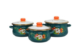 Эмаль набор посуды Магн 3 предм. кастрюли грушевидные со стеклян. крышками 2л, 3л, 4л Дафния мирт Эмаль Магнитогорск 7С-334/6