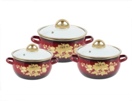 Эмаль набор посуды Магн 3 предм. кастрюли сферические со стеклян. крышками 2л, 3л, 4л Рубин Эмаль Магнитогорск 10С-302/10