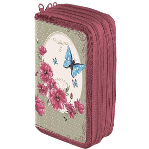Пенал трехкамерный Devente Бабочки 19х10,5см на молнии 7013606