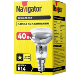 Лампа накаливания зеркальная ДЗК 40Вт 230В Е14 R50 теплый белый свет, в индивидуальной упаковке Navigator NI-R50-40-230-E14