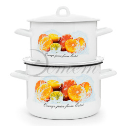 Эмаль набор посуды Эстет 2 предм. кастрюли цилиндрические с металл. крышками 2,9л, 4,3л Цитрусовый фреш Эстет ЭТ-72470