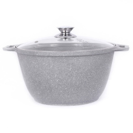 Кастрюля алюминиевая литая с антиприг. мраморным покрытием 3,0л со стеклян. крышкой с металл. ручками, светлый мрамор Kukmara кмс32а