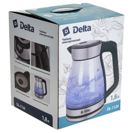 Чайник электрический 1,8л 1500Вт, стеклянный, диск, черный Delta DL-1124