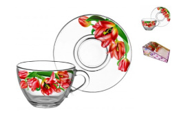 Набор чайный стеклянный  4 предмета Дуэт Тюльпаны, в п/у Декостек 2222-Д