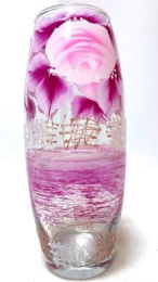 Ваза для цветов стеклянная бочонок h-26см Flora Краса розовая, прозрачный/художка, в п/у Декор-Стиль Н 43966