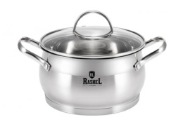 Кастрюля из нержавеющей стали  2,8л 180мм стеклянная крышка, Катрин Rashel R-28А