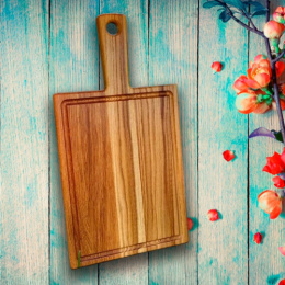 Доска разделочная деревянная дуб 370х210х20мм с желобом, с ручкой ДомВуд Д122