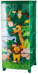 Комод четырехсекционный детский пластиковый 38х45х95см Джунгли зеленый Ар-Пласт 50001