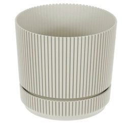 Кашпо пластиковое Стрип с поддоном 2,3л d-17см h-15,2см кремовый Idea М3247