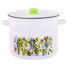 Кастрюля эмалированная  9,0л цилиндрическая с металл. крышкой с декором Свежая зелень Appetite 1с200с