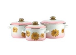 Эмаль набор посуды Магн 3 предм. кастрюли цилиндрические с металл. крышками 2л, 3л, 4л Герберы Эмаль Магнитогорск 2-3004/6