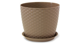 Кашпо пластиковое Ротанг с поддоном 4,7л d-21см h-18см бежевый ротанг Idea М3083