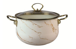 Кастрюля эмалированная Lux 6,5л грушевидная со стеклян. крышкой, кремовый мрамор Маруся R-22665