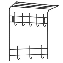 Вешалка настенная металлическая двухъярусная с полкой  8 крючков 60х71х27см, матовый черный Nika ВПТ8М/Ч