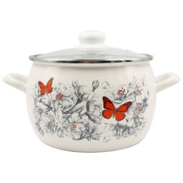 Кастрюля эмалированная Стэма Яблоневый цвет 2,0л сферическая со стеклян. крышкой Лысьвенские эмали 4210САП2/4Жм