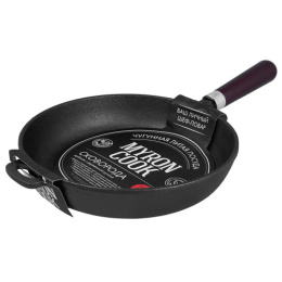 Сковорода глубокая чугунная 24см без крышки деревянная ручка My real iron cook XG724N