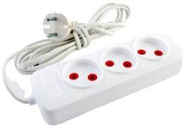 Удлинитель 3 розетки  3м  6А без заземления, ШВВП 2 х 0,75, 1300Вт, в пакете Веллконт У10-447