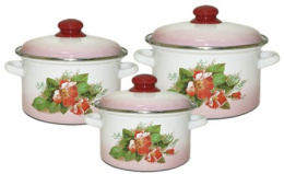 Эмаль набор посуды Магн 3 предм. кастрюли цилиндрические с металл. крышками 2л, 3л, 4л Цветущий шиповник Эмаль Магнитогорск 2-3114/6