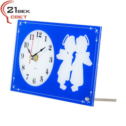 Часы настольные прямоугольные горизонтальные 13 х 22см Поцелуй ангела, синий 21 Век 1322-05